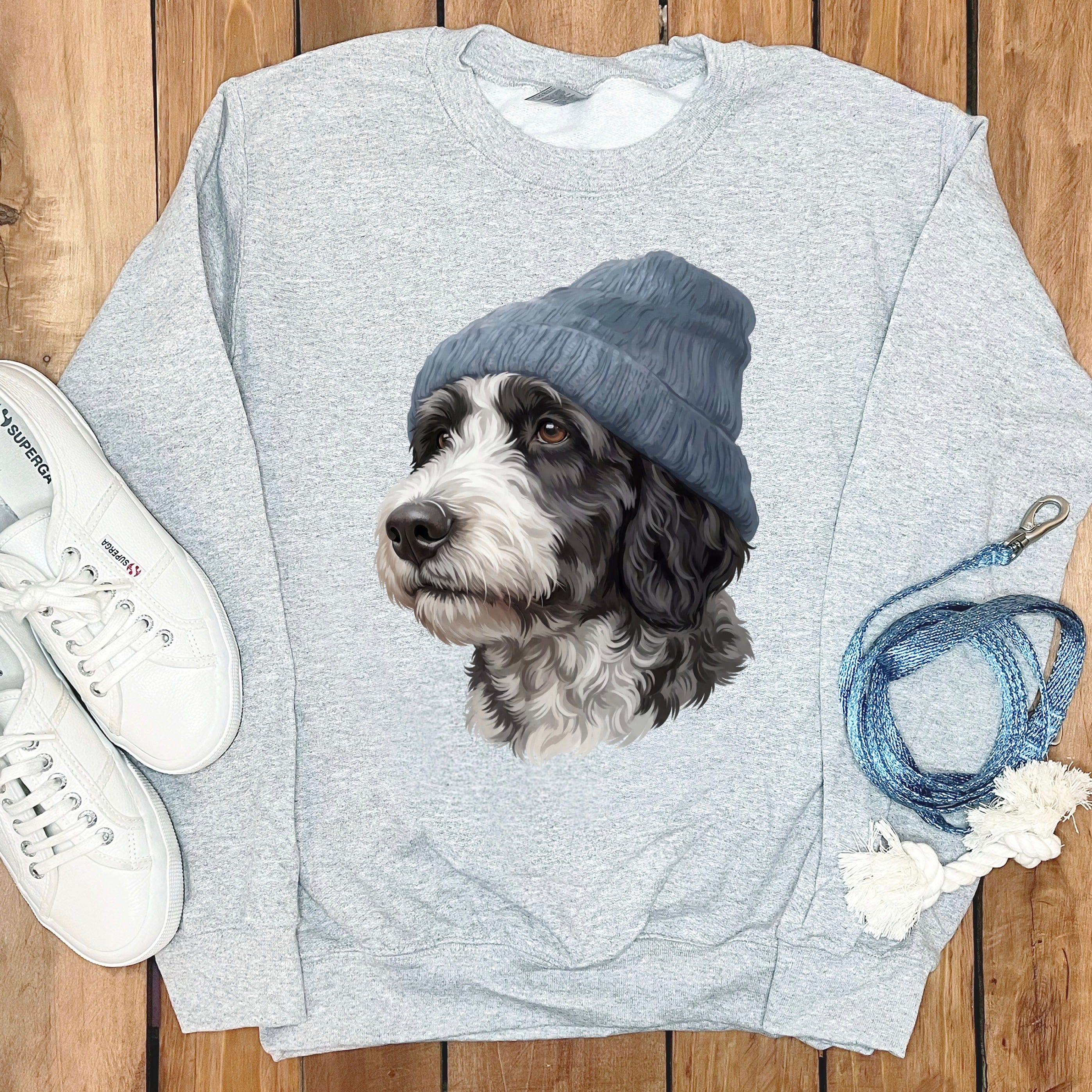 Sheepadoodle Blue Cap Sweatshirt in Sport Grey / M / Sweatshirts by Puppy Jo