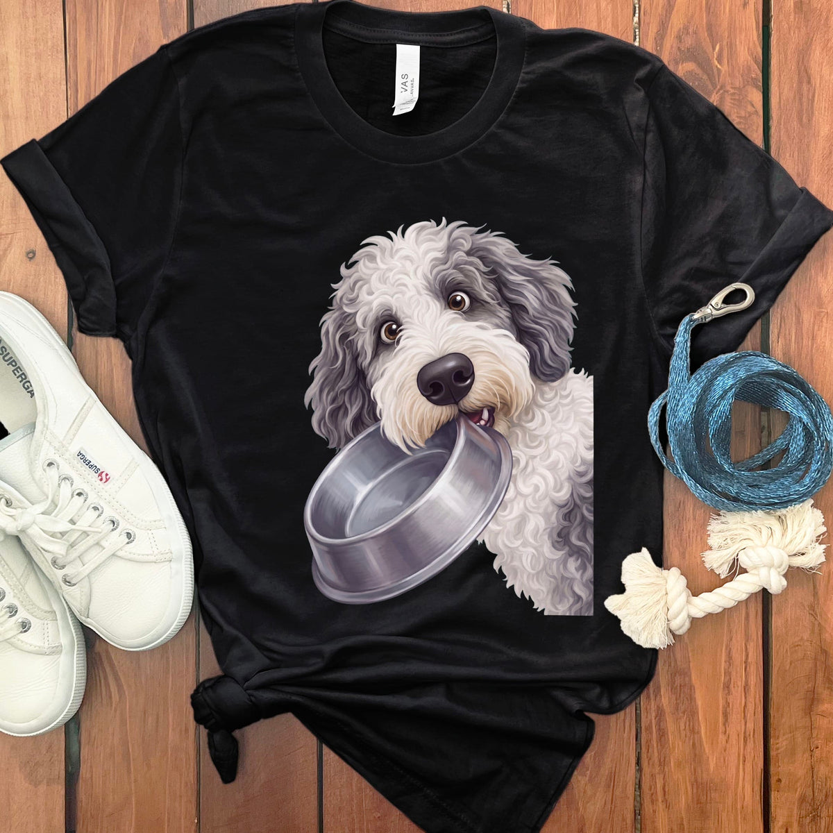 Sheepadoodle Bowl T-Shirt in Black / S by Puppy Jo