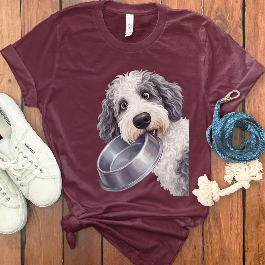 Sheepadoodle Bowl T-Shirt in Maroon / S by Puppy Jo