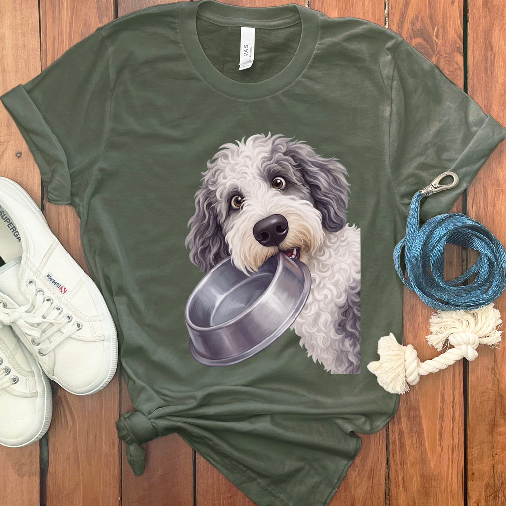 Sheepadoodle Bowl T-Shirt in Military Green / S by Puppy Jo