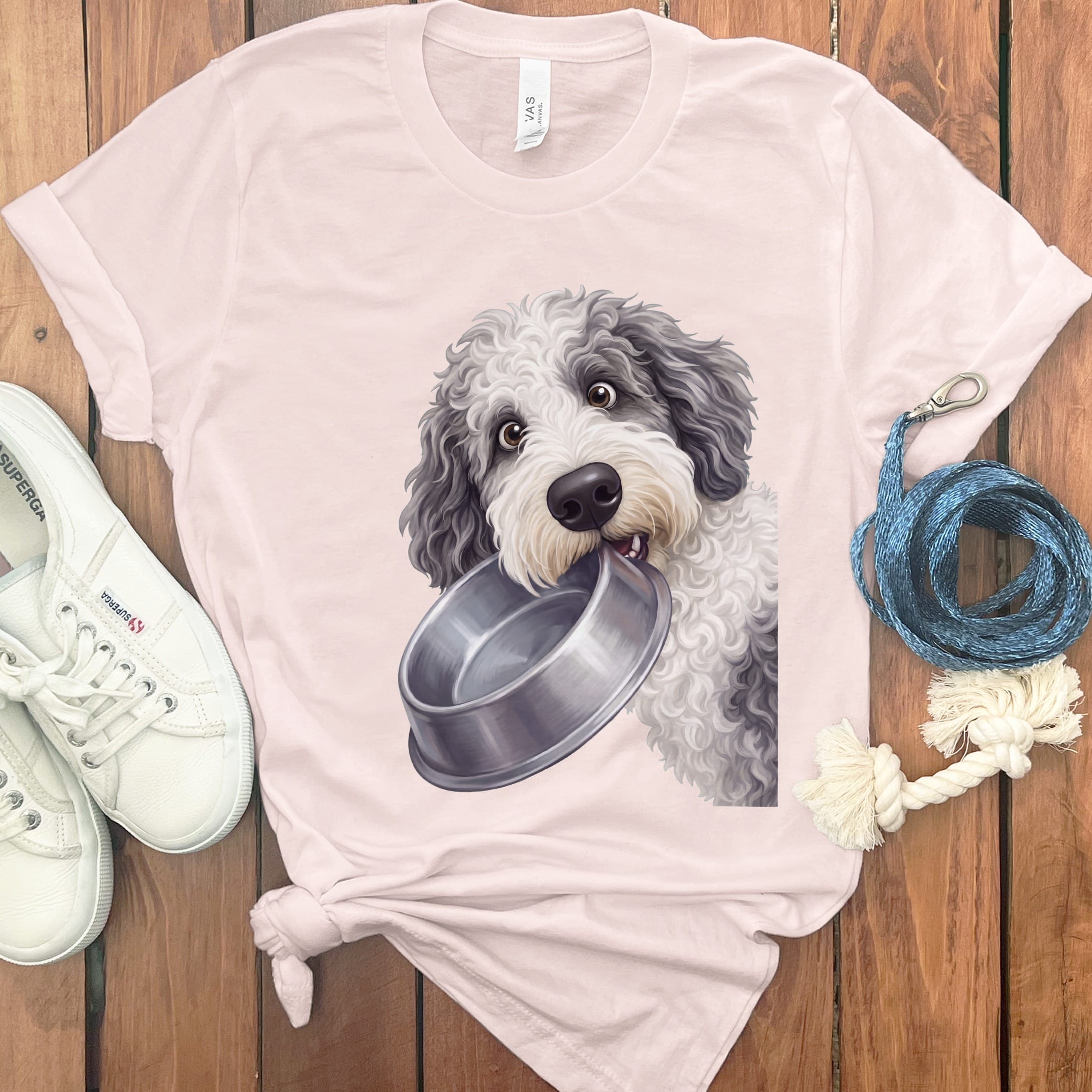 Sheepadoodle Bowl T-Shirt in Soft Pink / S by Puppy Jo