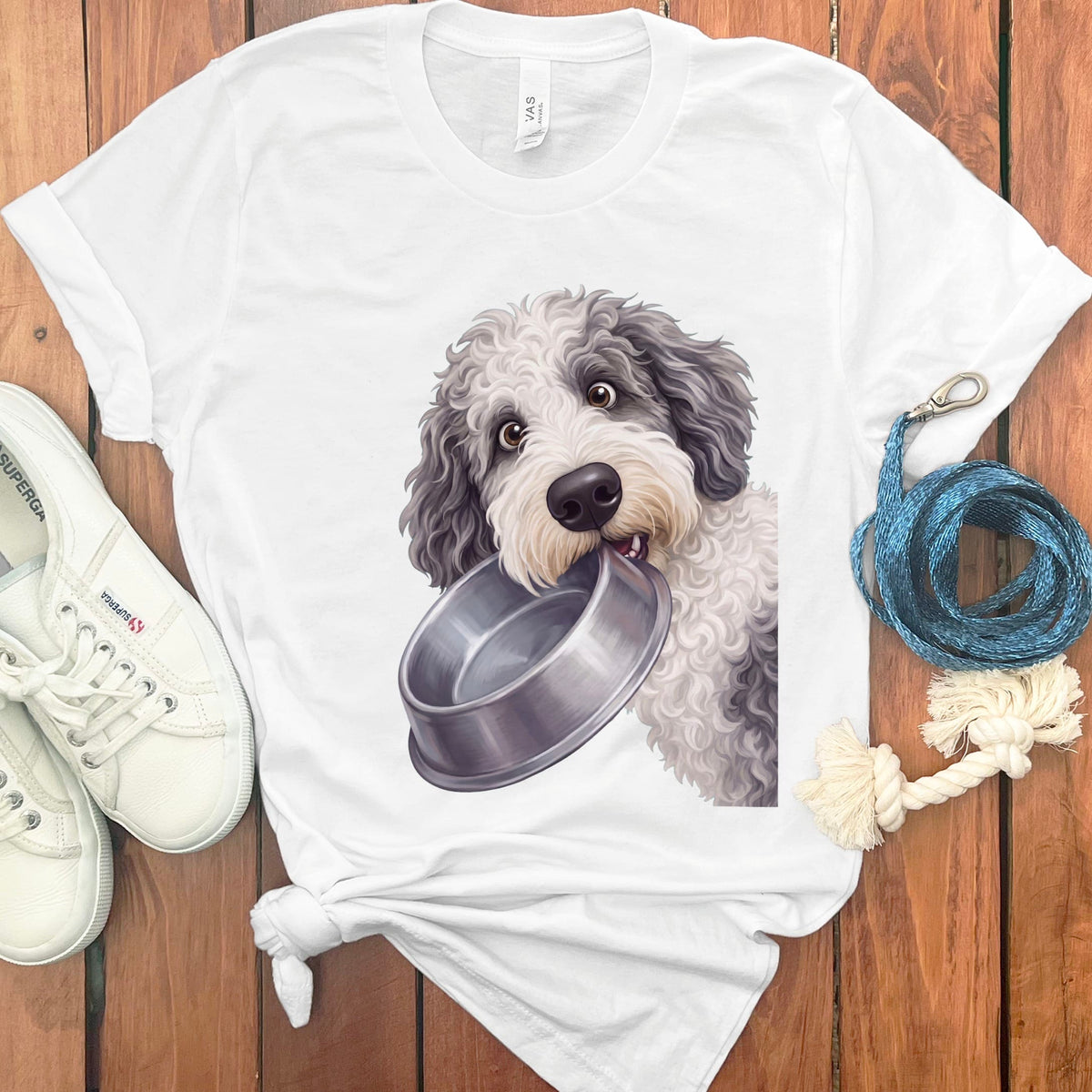 Sheepadoodle Bowl T-Shirt in White / S by Puppy Jo