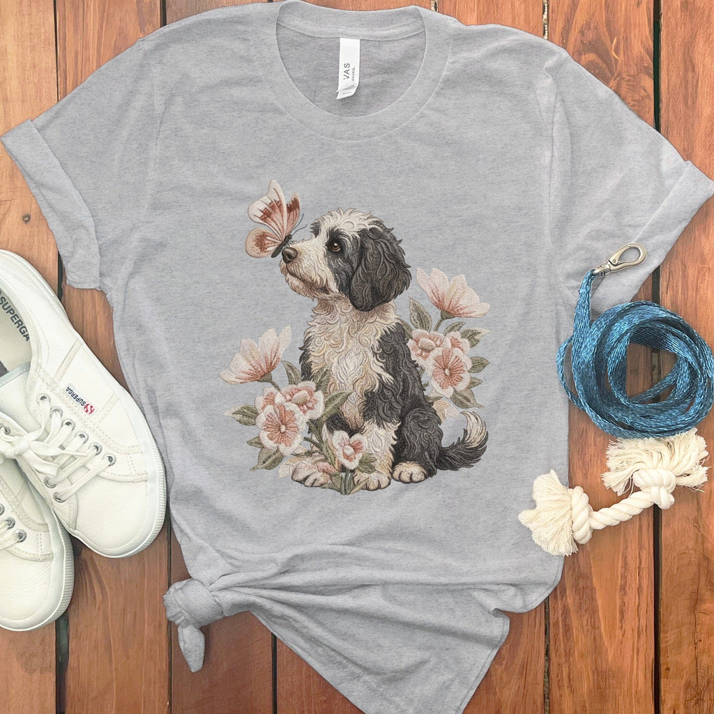 Sheepadoodle Butterfly Kiss T-Shirt in Athletic Heather / M by Puppy Jo