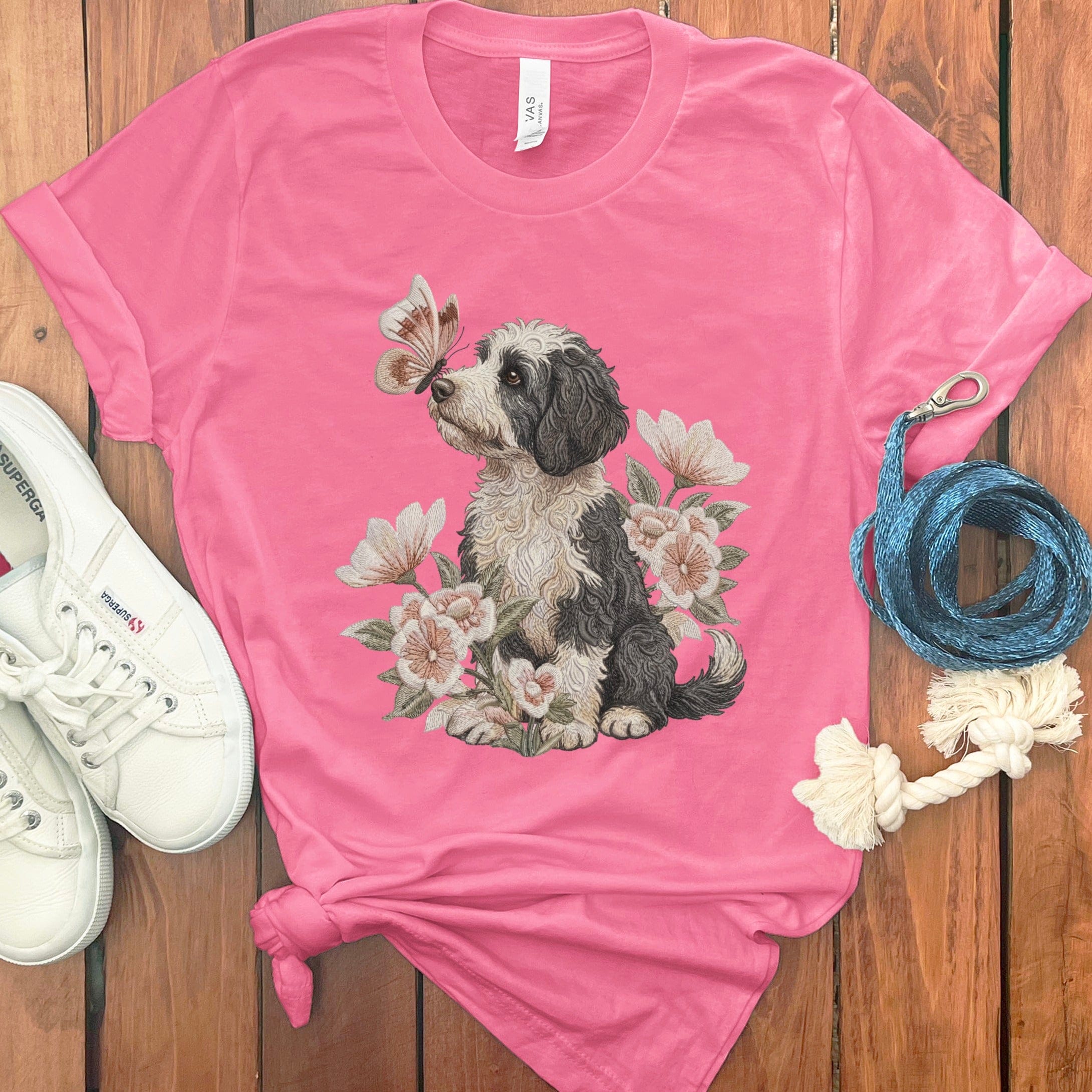 Sheepadoodle Butterfly Kiss T-Shirt in Charity Pink / M by Puppy Jo