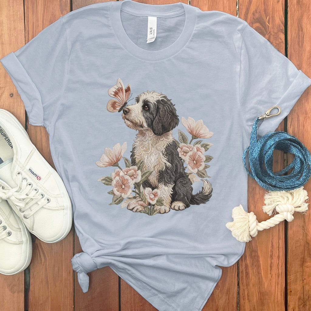 Sheepadoodle Butterfly Kiss T-Shirt in Light Blue / M by Puppy Jo