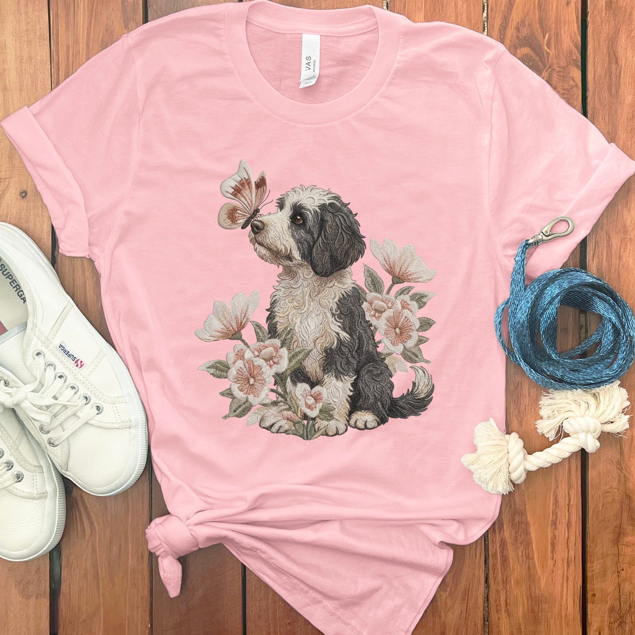 Sheepadoodle Butterfly Kiss T-Shirt in Pink / M by Puppy Jo