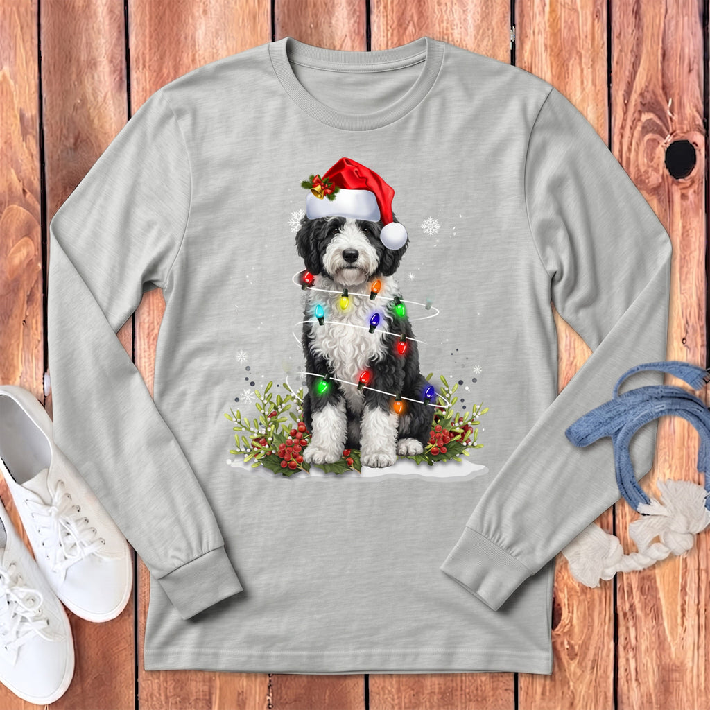 Sheepadoodle Christmas Light Long Sleeve T-Shirt in Athletic Heather / S by Puppy Jo