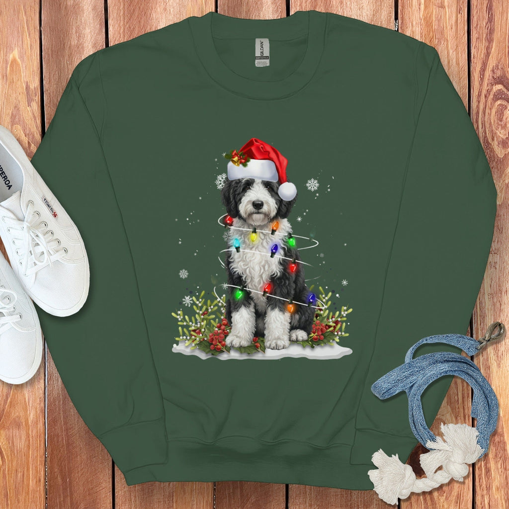 Sheepadoodle Christmas Light Sweatshirt in Forest Green / S by Puppy Jo