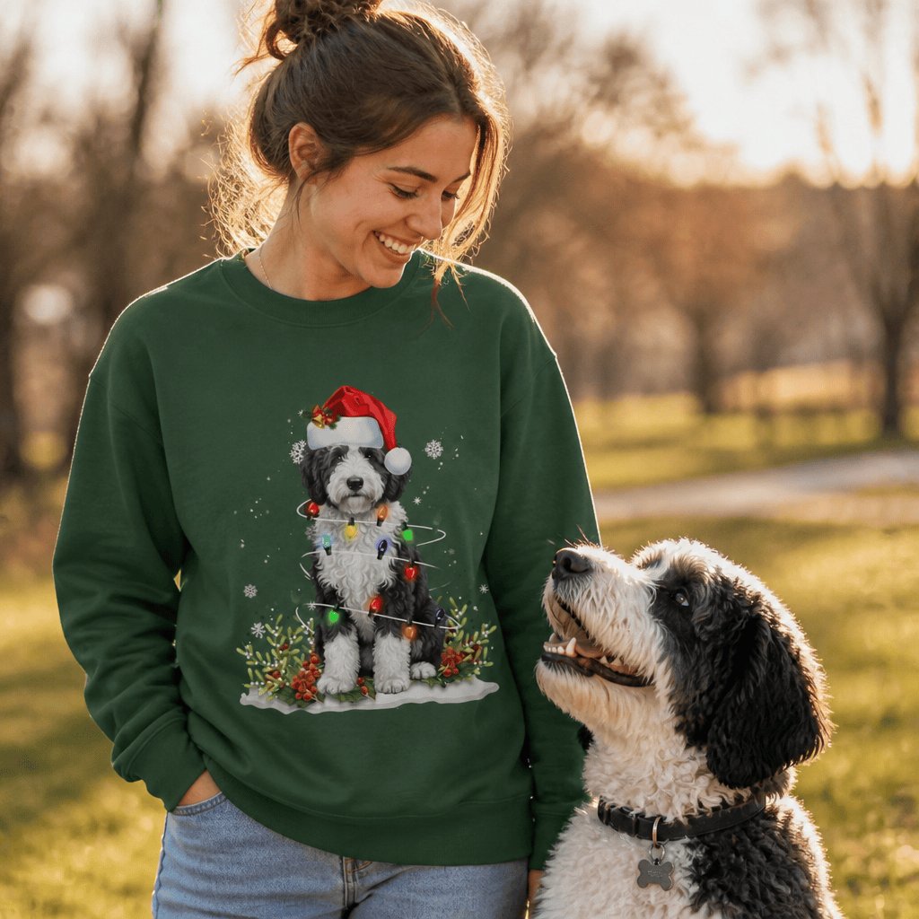 Sheepadoodle Christmas Light Sweatshirt in by Puppy Jo