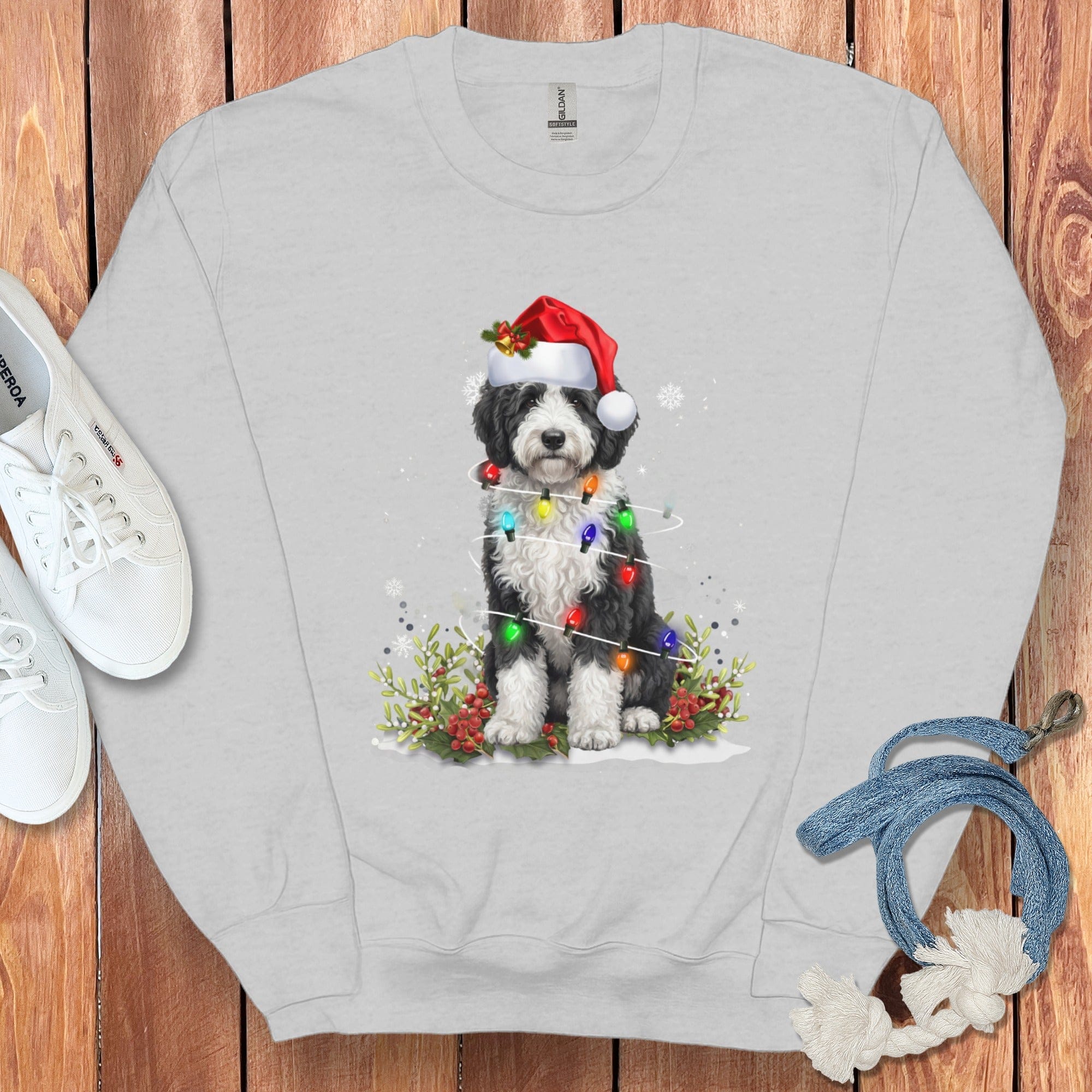 Sheepadoodle Christmas Light Sweatshirt in Sport Grey / S by Puppy Jo