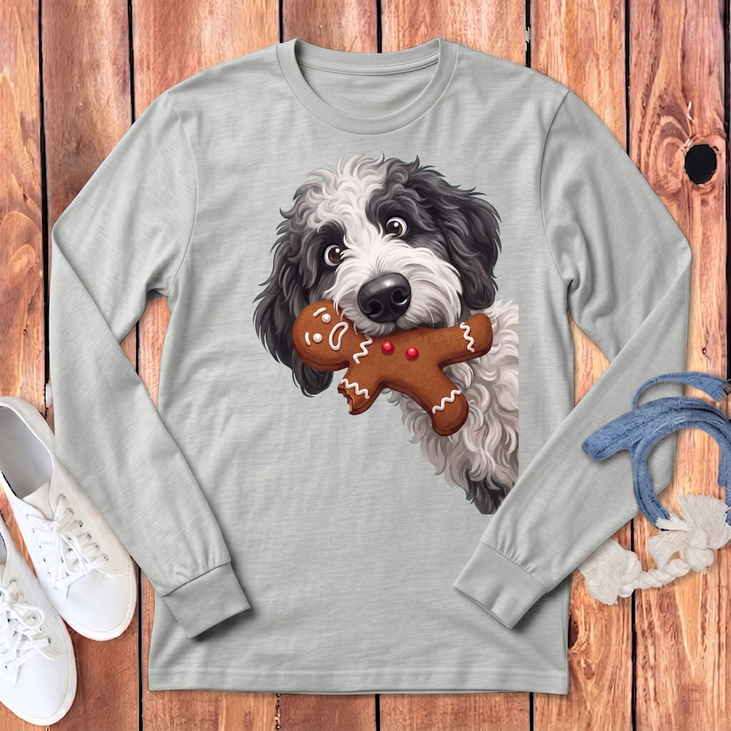 Sheepadoodle Cookie Thief Long Sleeve T-Shirt in Athletic Heather / S by Puppy Jo