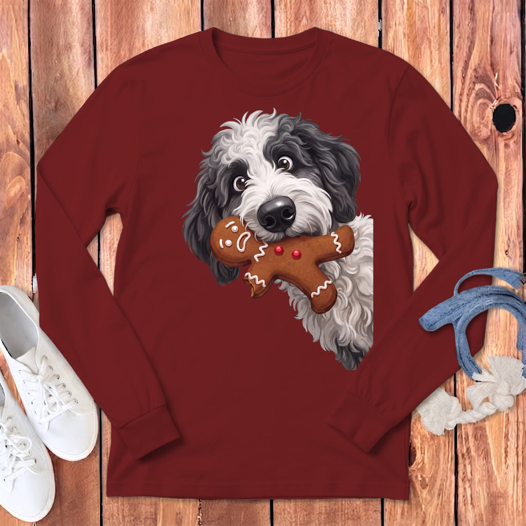 Sheepadoodle Cookie Thief Long Sleeve T-Shirt in Cardinal / S by Puppy Jo