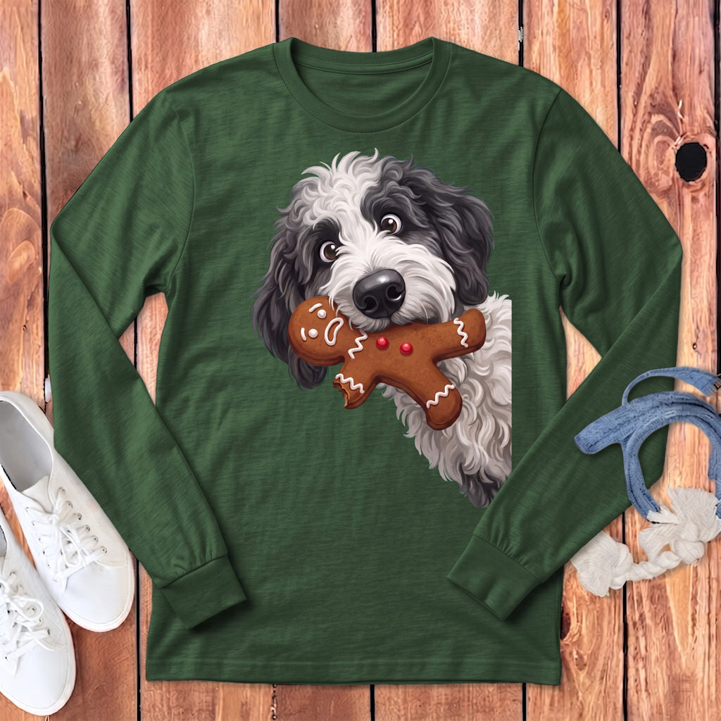 Sheepadoodle Cookie Thief Long Sleeve T-Shirt in Heather Forest / S by Puppy Jo