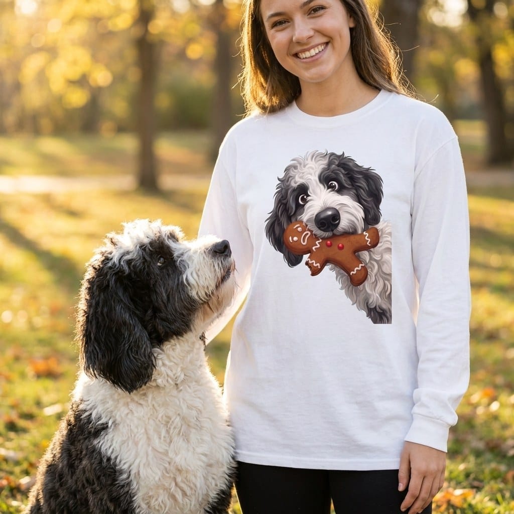 Sheepadoodle Cookie Thief Long Sleeve T-Shirt in by Puppy Jo