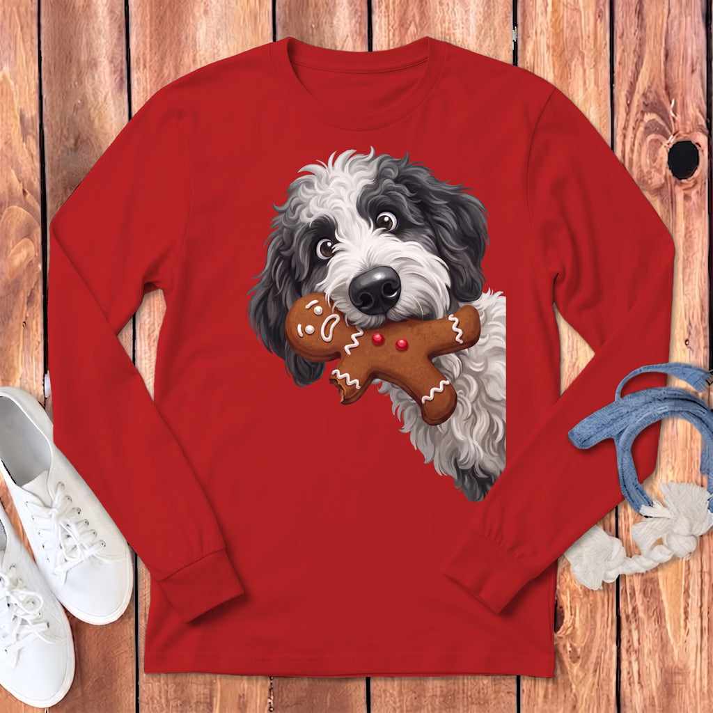 Sheepadoodle Cookie Thief Long Sleeve T-Shirt in Red / S by Puppy Jo