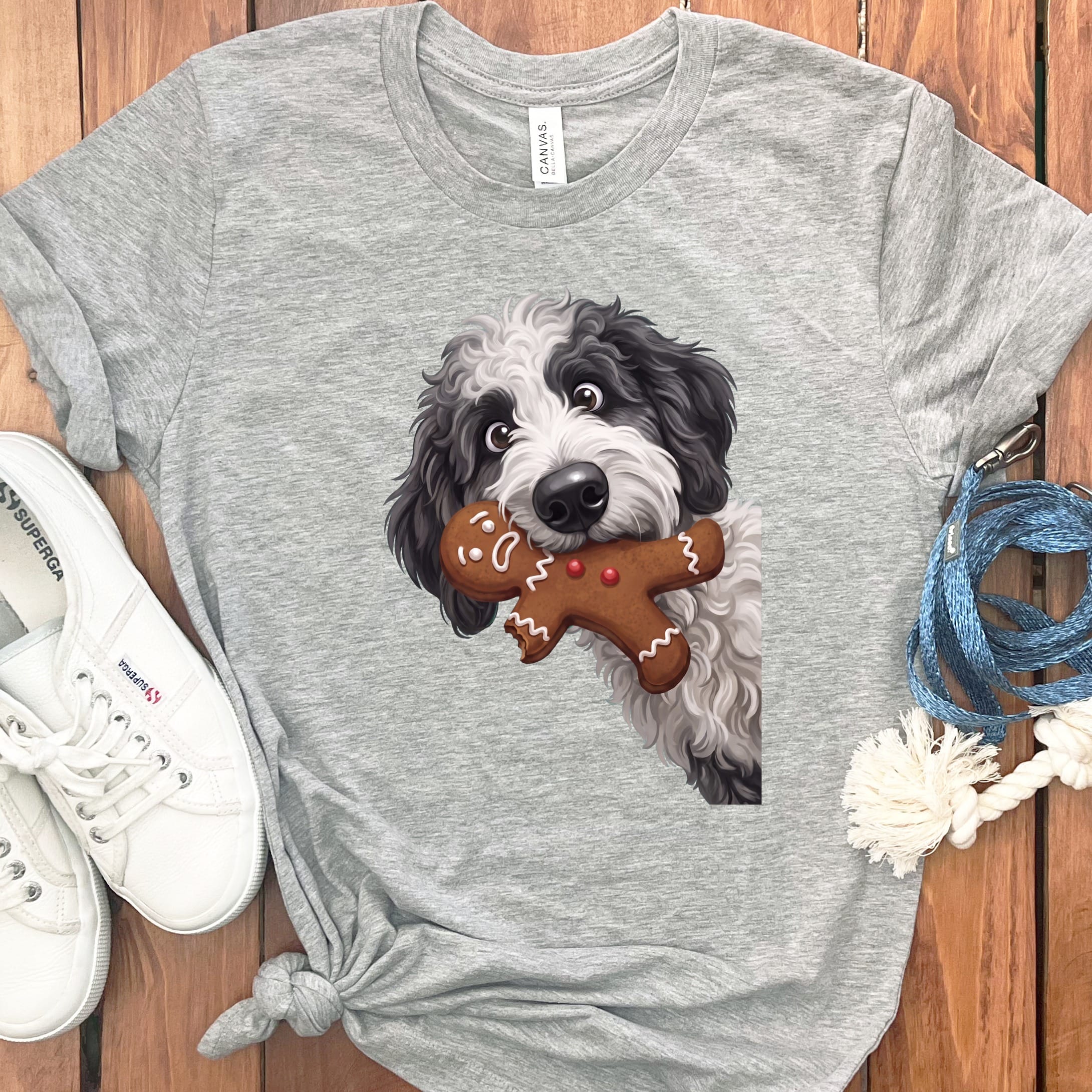 Sheepadoodle Cookie Thief T-Shirt in Athletic Heather / S by Puppy Jo