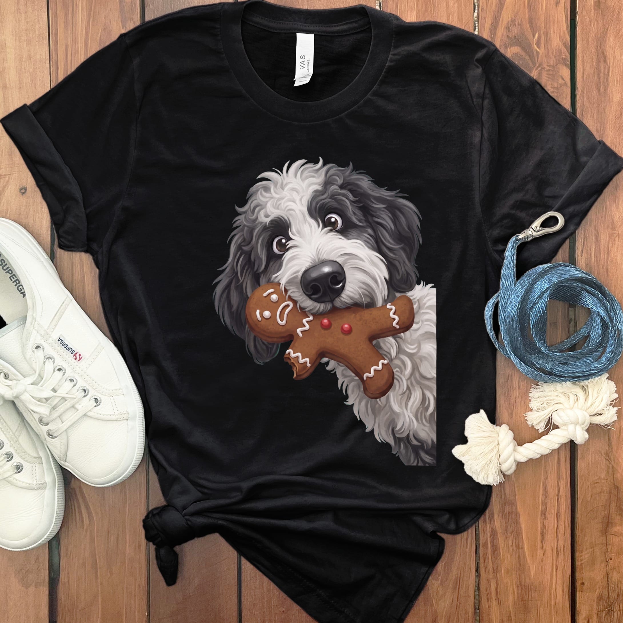 Sheepadoodle Cookie Thief T-Shirt in Black / S by Puppy Jo