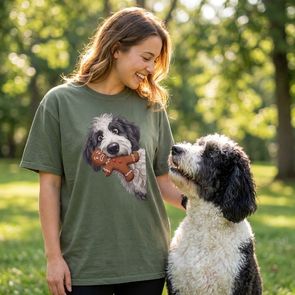 Sheepadoodle Cookie Thief T-Shirt in by Puppy Jo