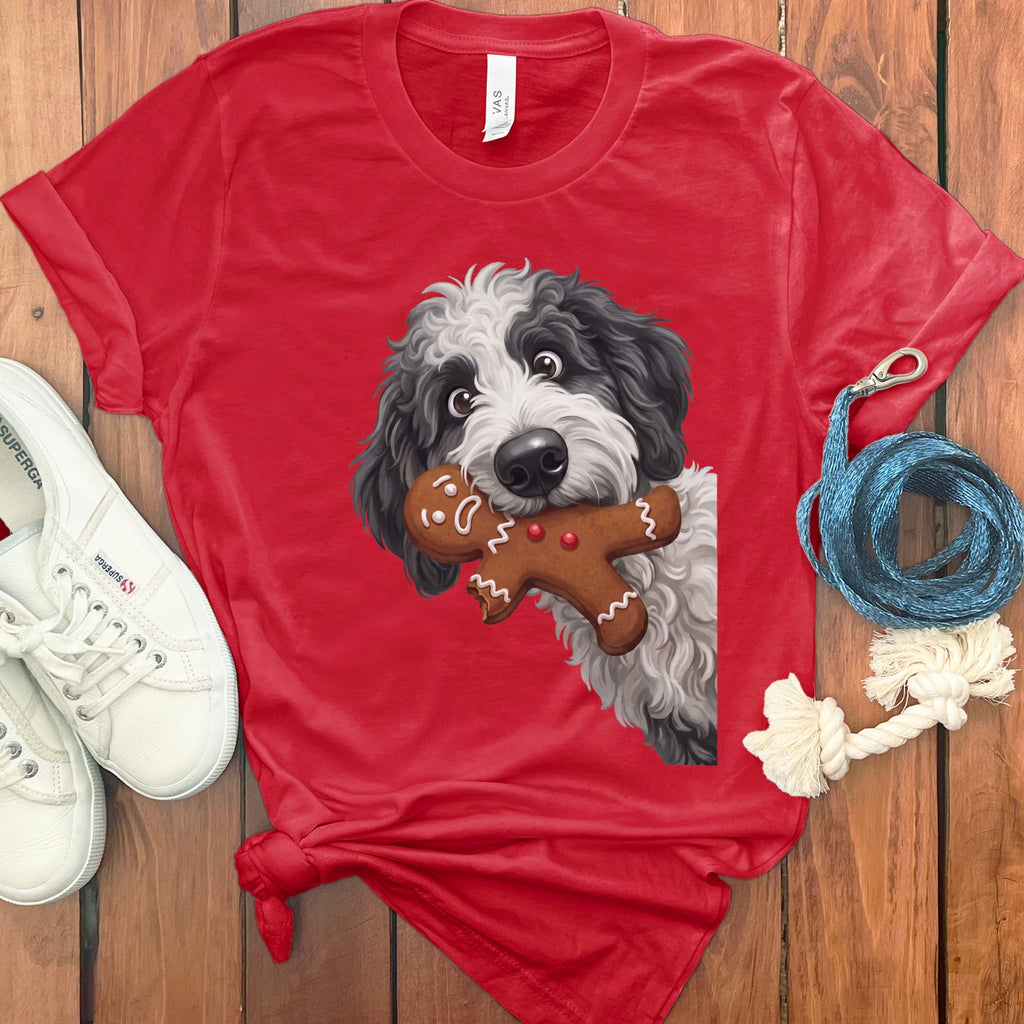 Sheepadoodle Cookie Thief T-Shirt in Red / S by Puppy Jo