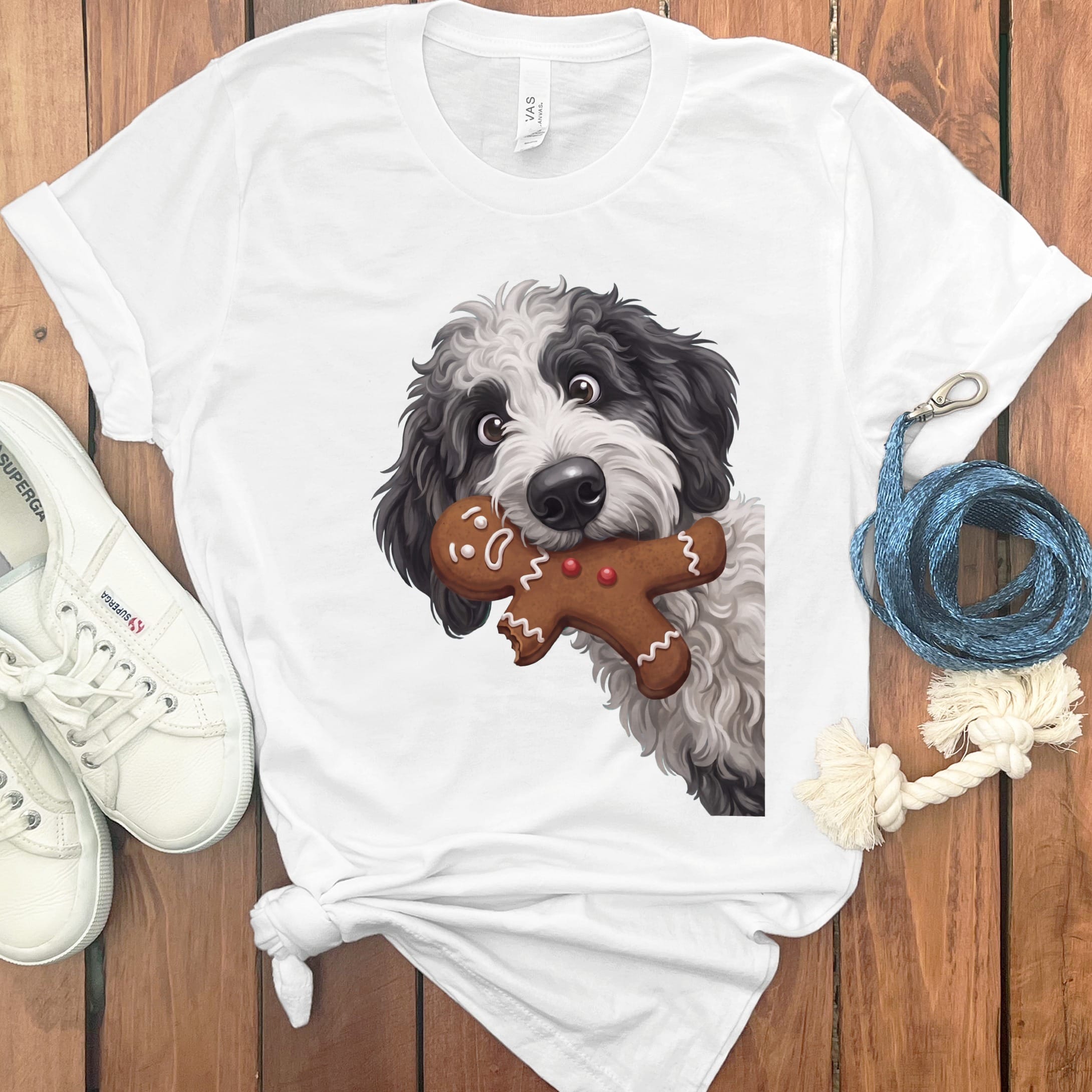 Sheepadoodle Cookie Thief T-Shirt in White / S by Puppy Jo
