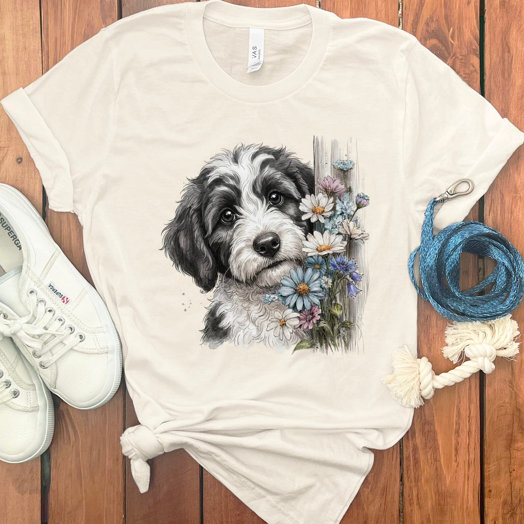 Sheepadoodle Daisy Peeking T-Shirt in Natural / S by Puppy Jo