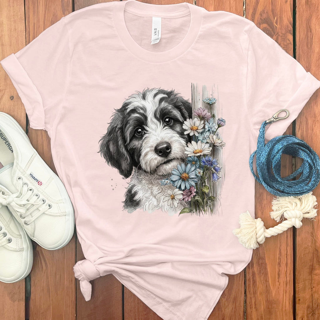 Sheepadoodle Daisy Peeking T-Shirt in Soft Pink / S by Puppy Jo