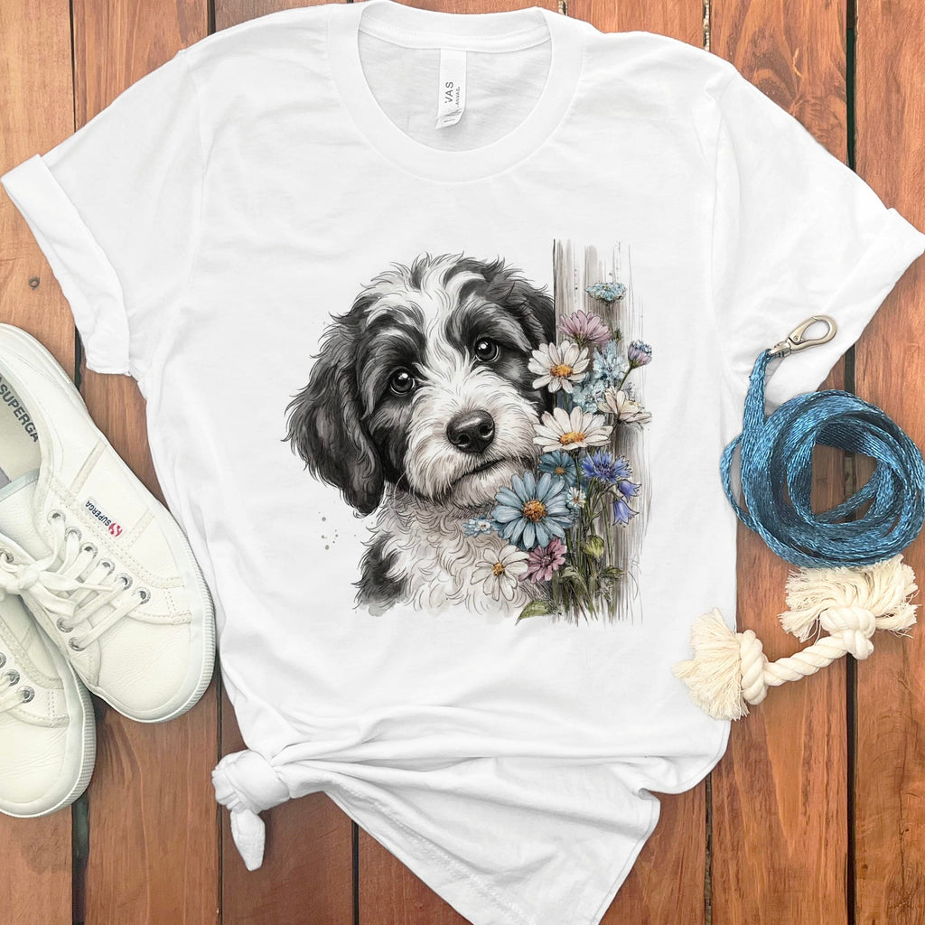 Sheepadoodle Daisy Peeking T-Shirt in White / S by Puppy Jo