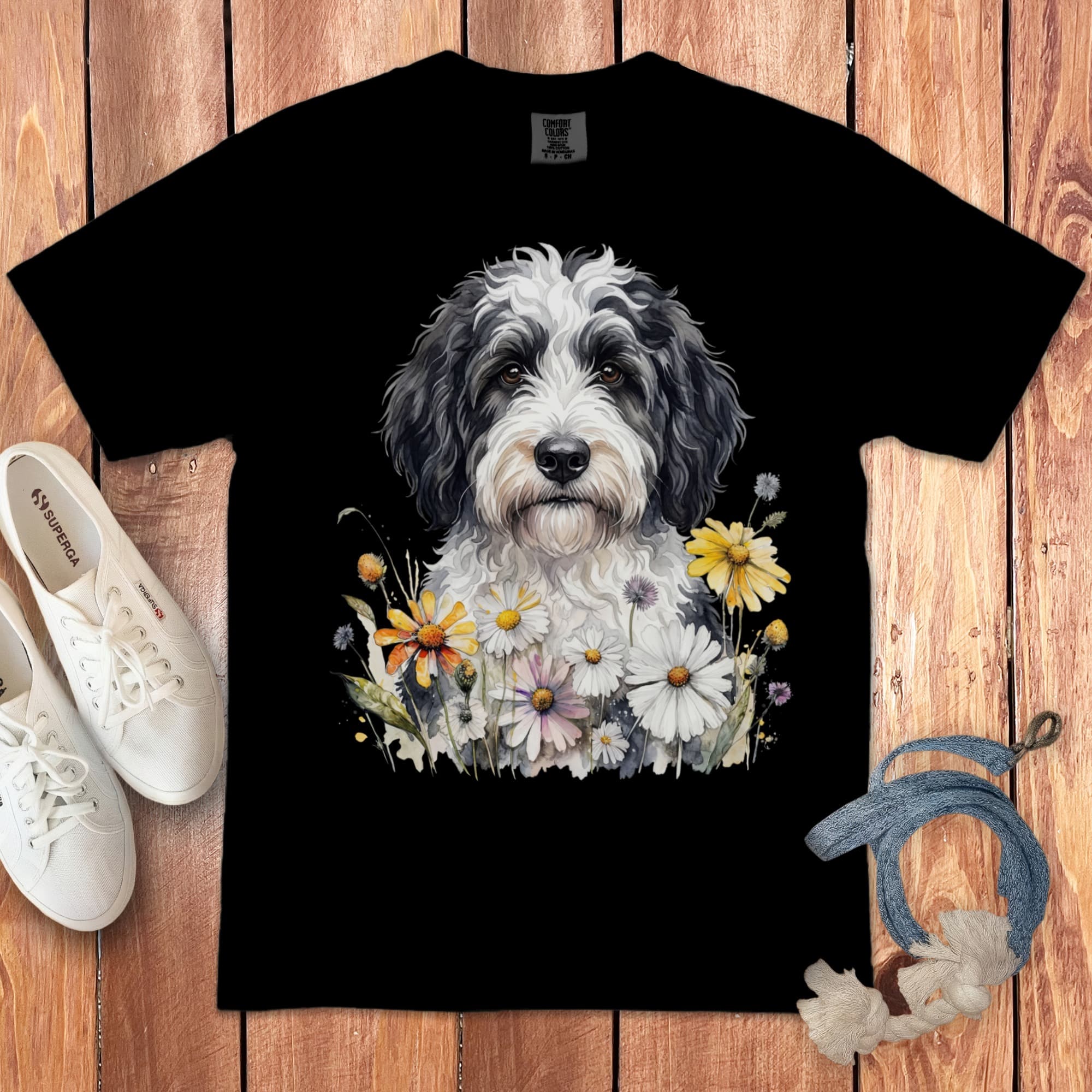 Sheepadoodle Daisy Signature T-Shirt in Black / S by Puppy Jo