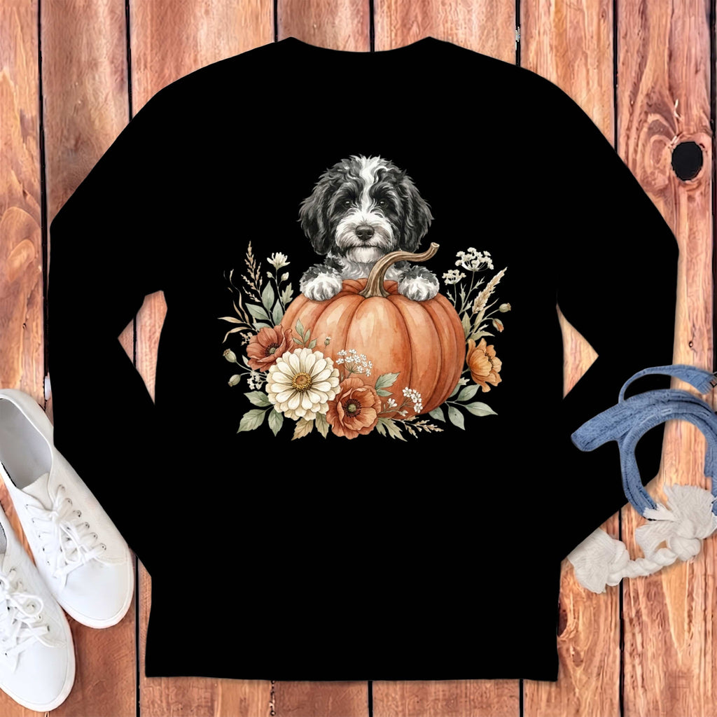 Sheepadoodle Fall Long Sleeve T-Shirt in Black / S by Puppy Jo