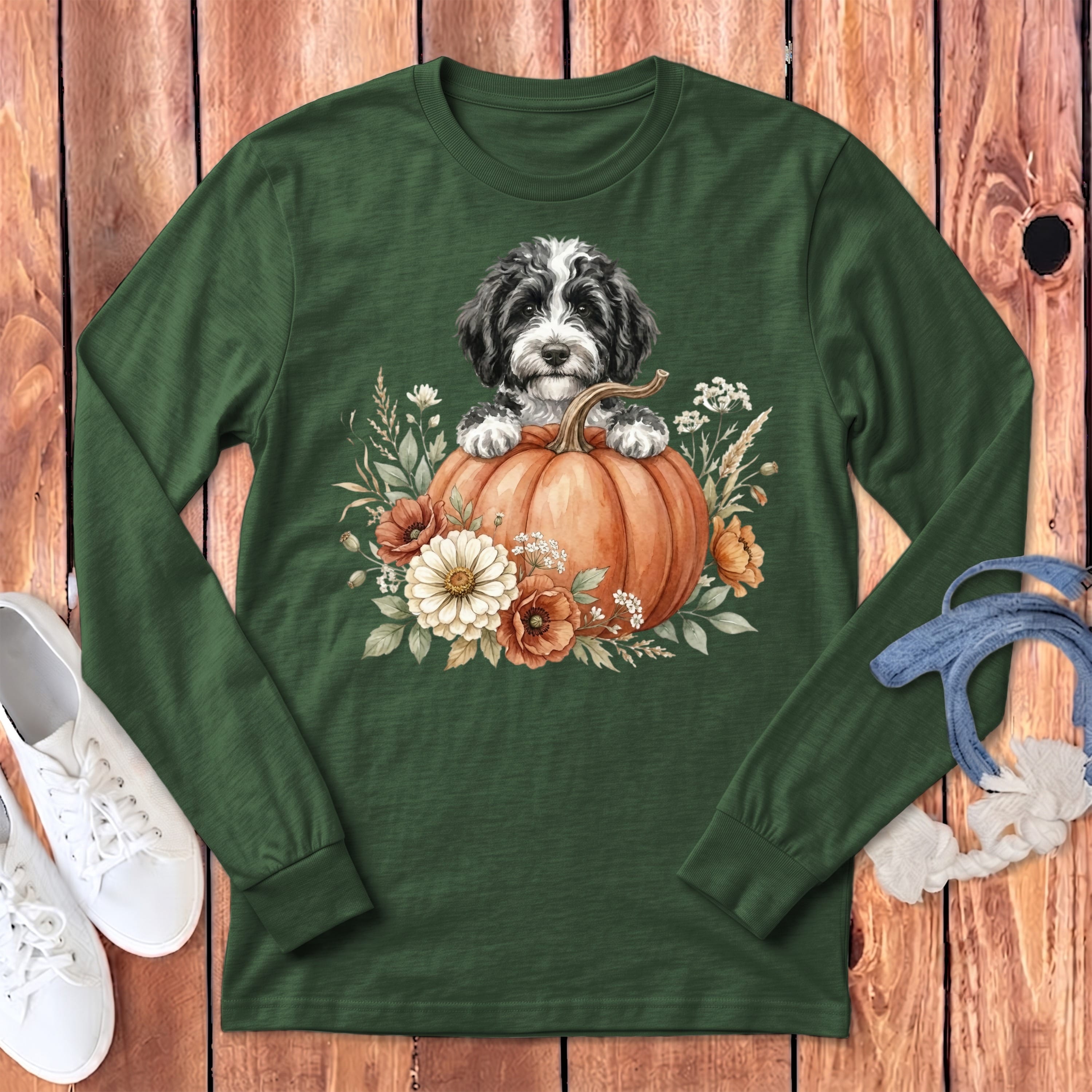 Sheepadoodle Fall Long Sleeve T-Shirt in Heather Forest / S by Puppy Jo