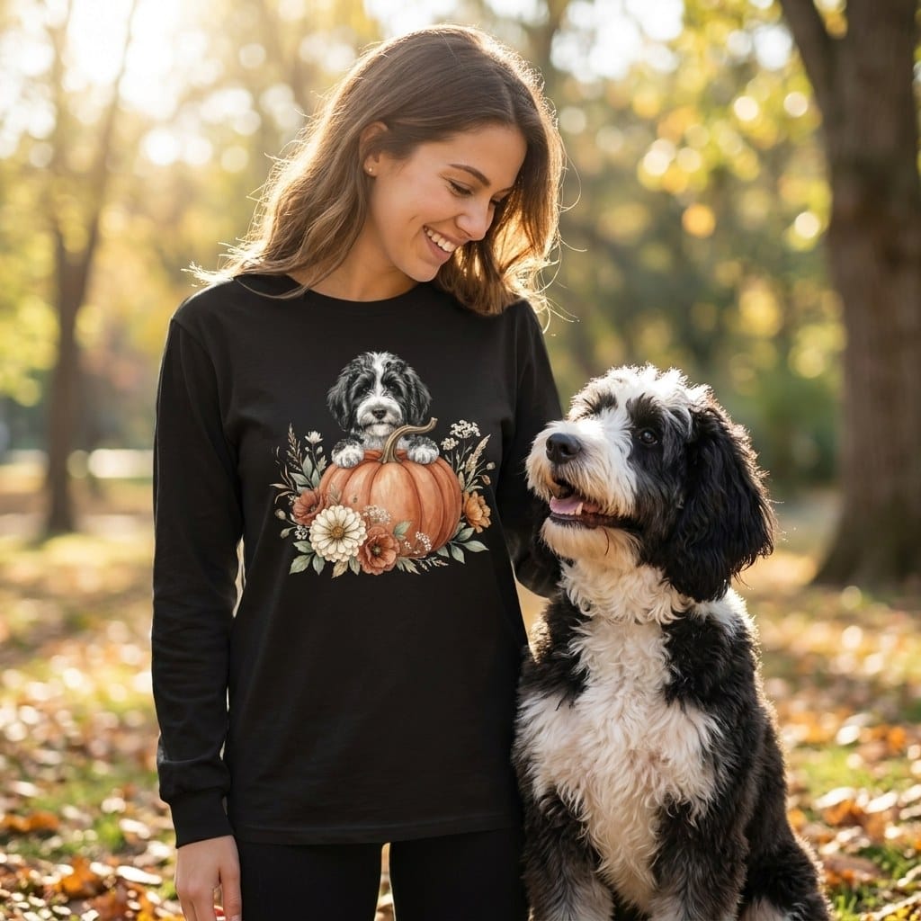 Sheepadoodle Fall Long Sleeve T-Shirt in by Puppy Jo
