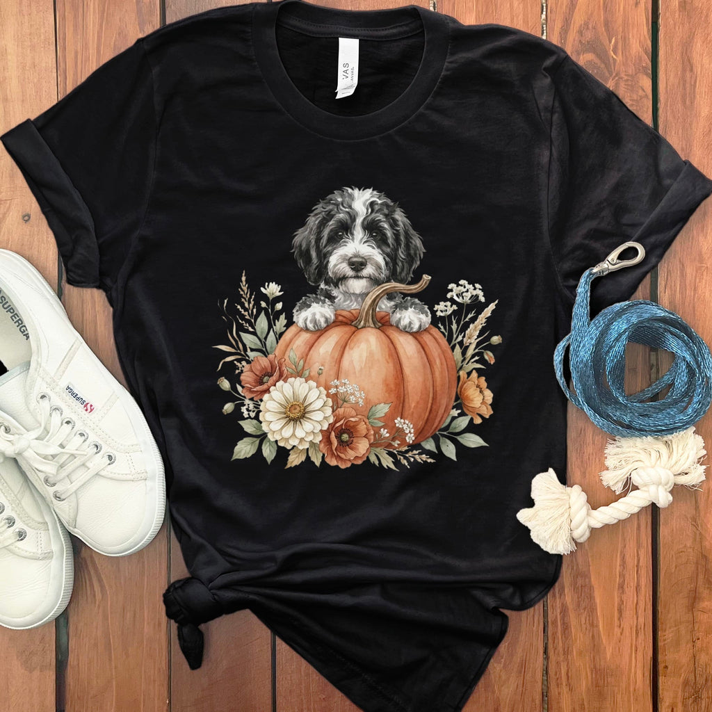 Sheepadoodle Fall T-Shirt in Black / S by Puppy Jo