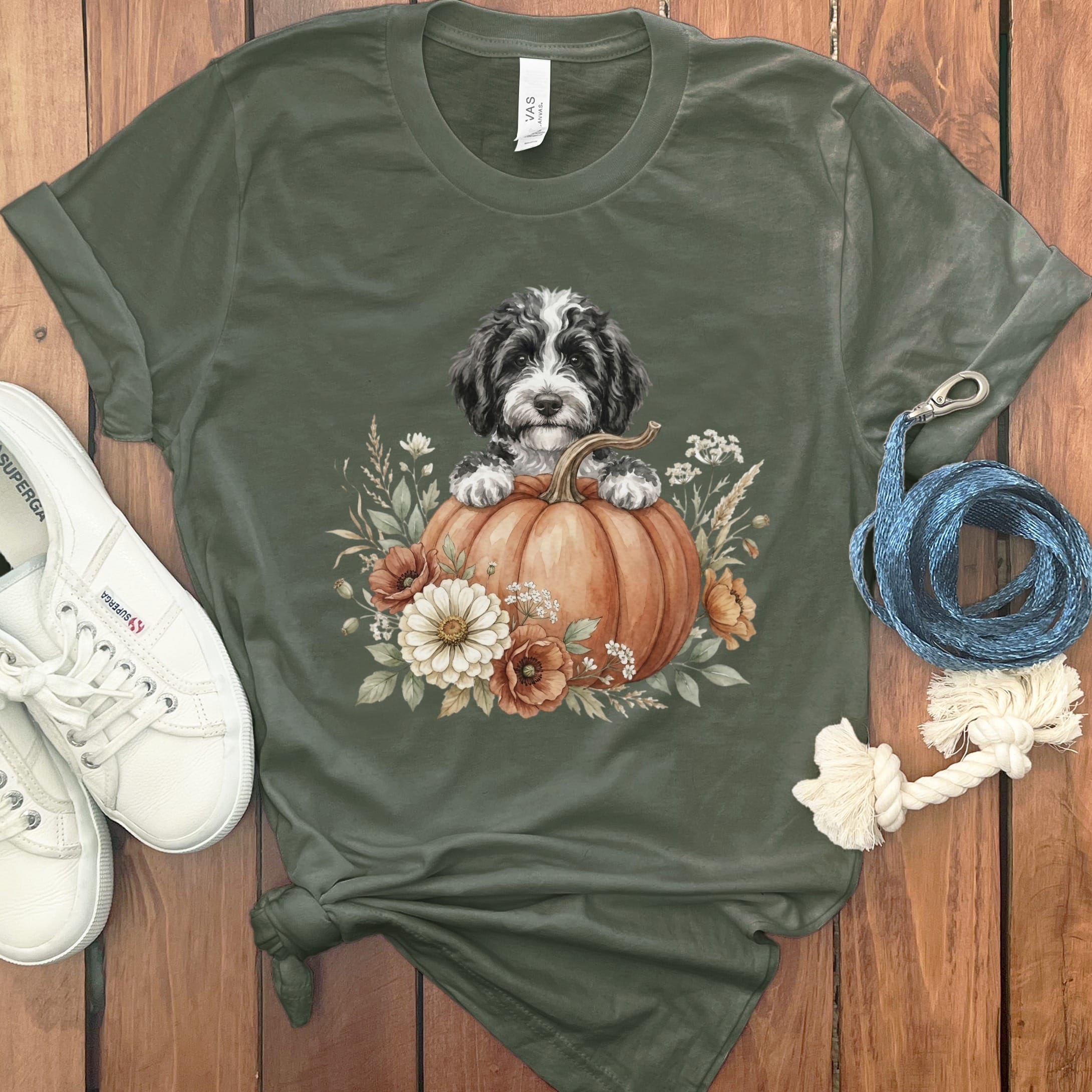 Sheepadoodle Fall T-Shirt in Military Green / S by Puppy Jo