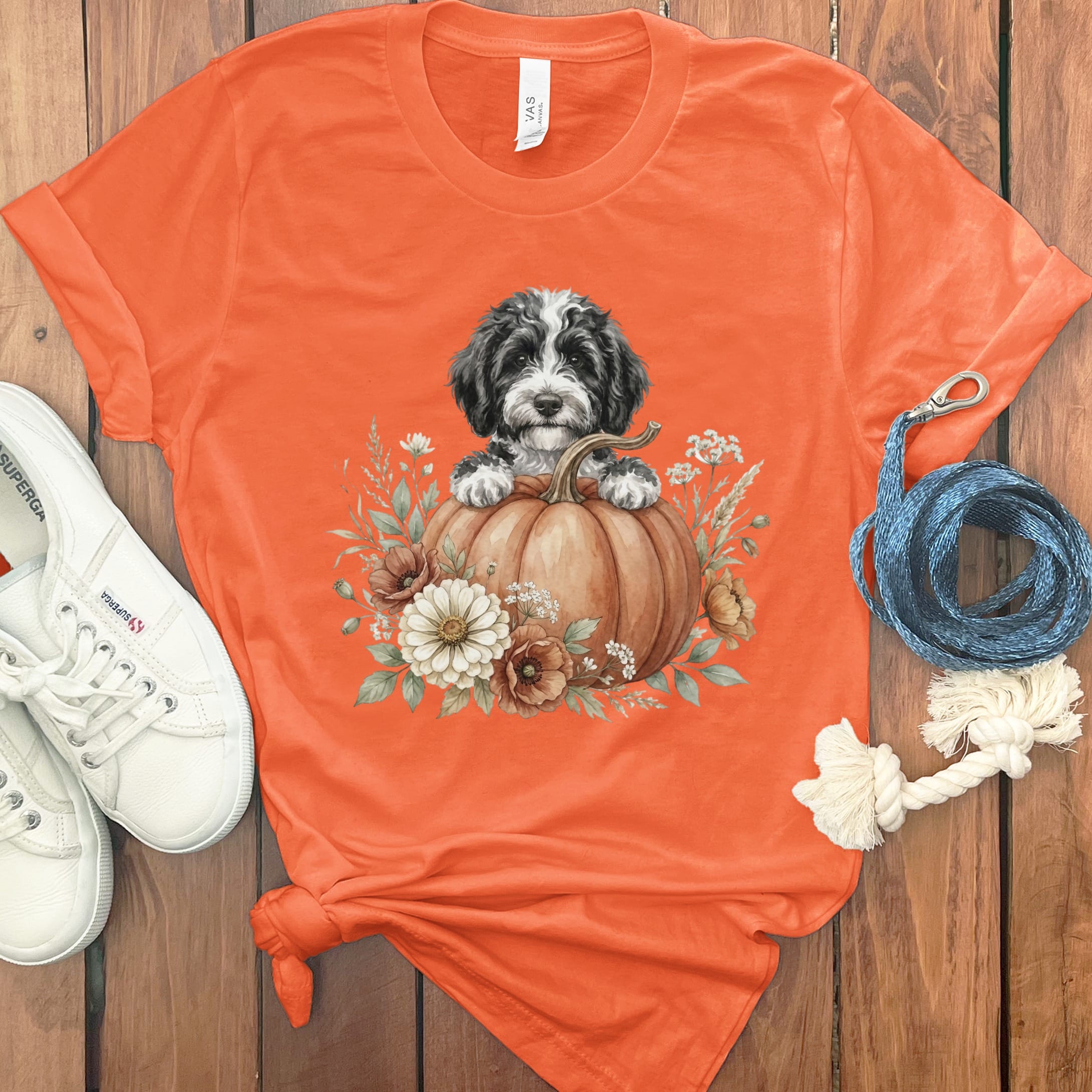 Sheepadoodle Fall T-Shirt in Orange / S by Puppy Jo