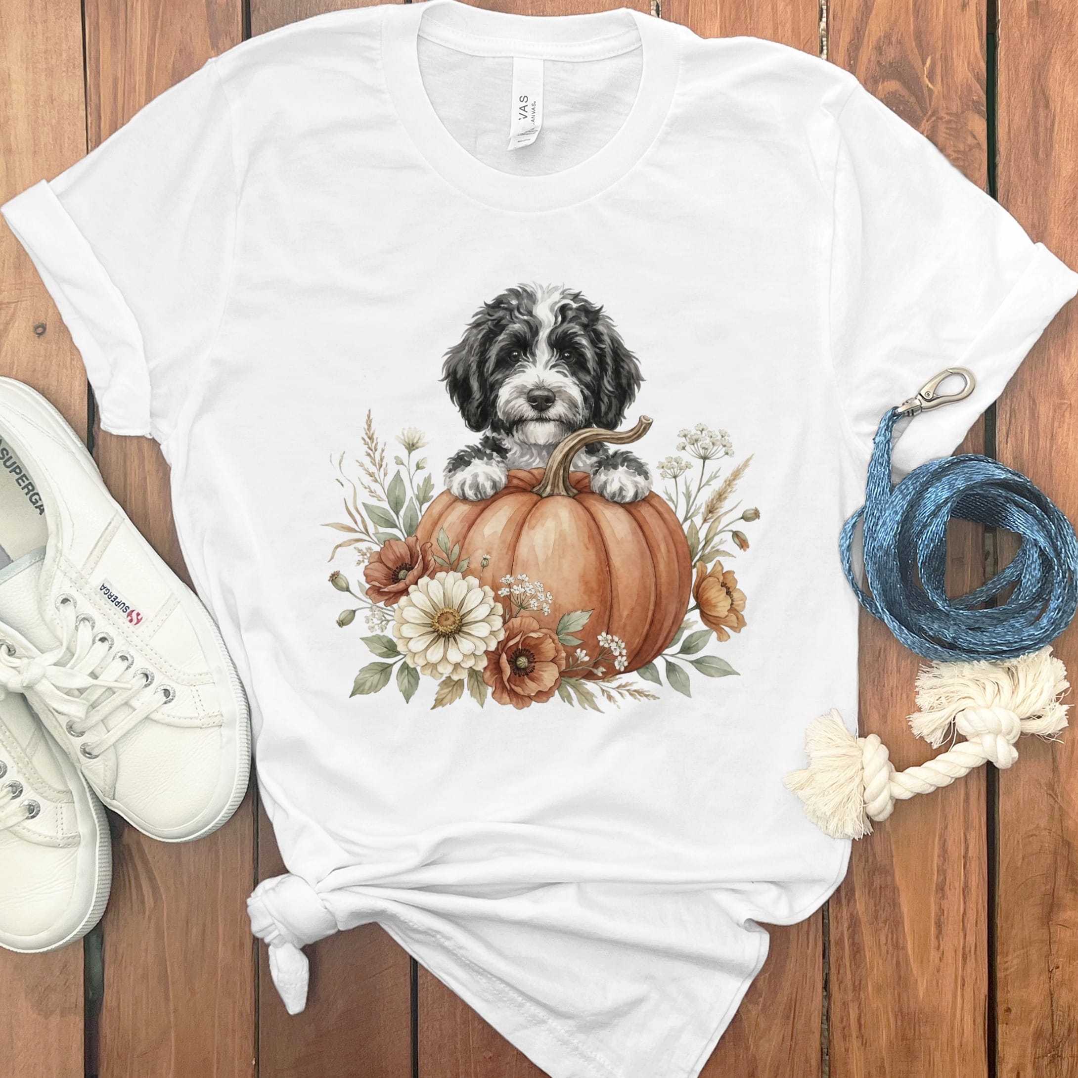 Sheepadoodle Fall T-Shirt in White / S by Puppy Jo