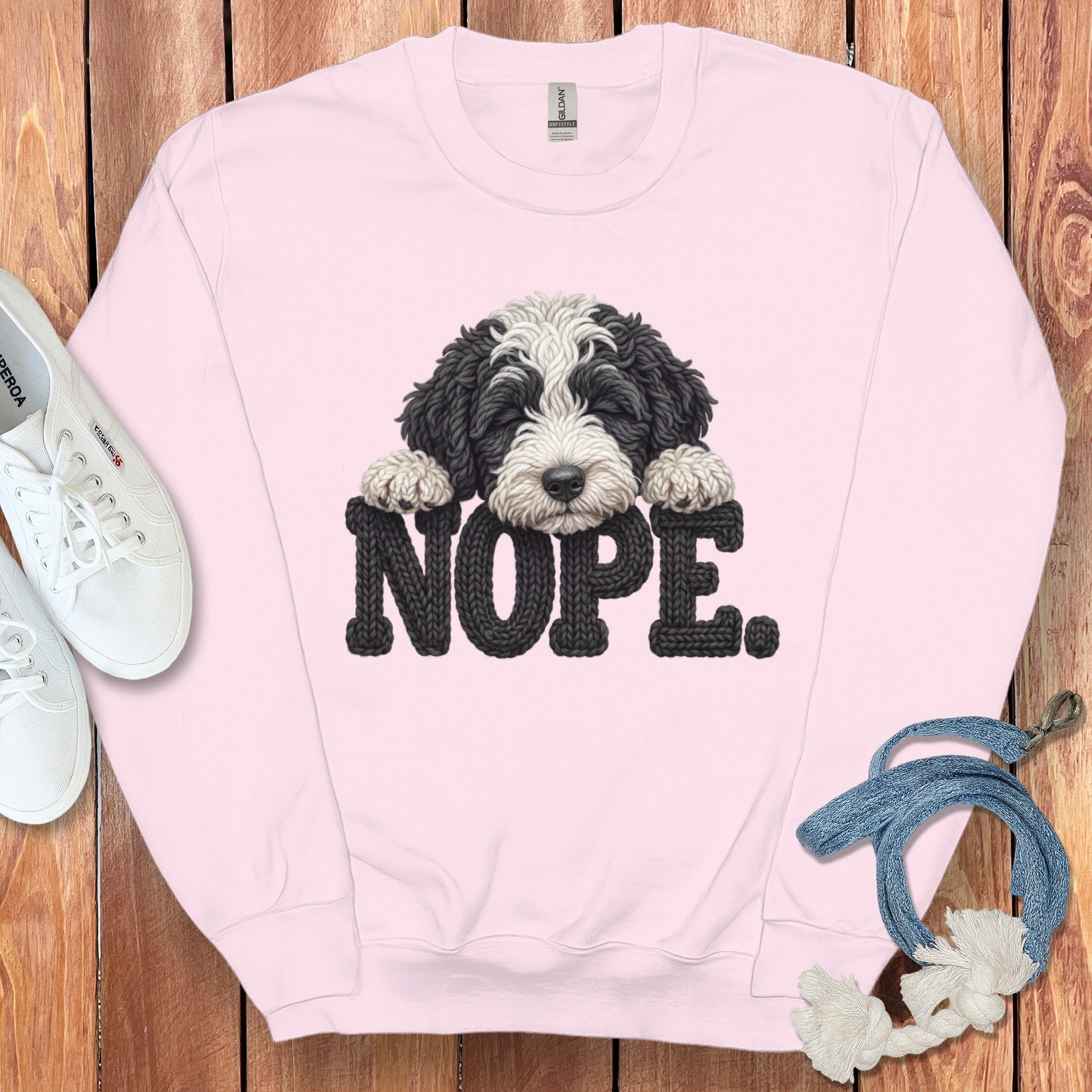 Sheepadoodle Faux Yarn Nope Sweatshirt in Light Pink / S by Puppy Jo