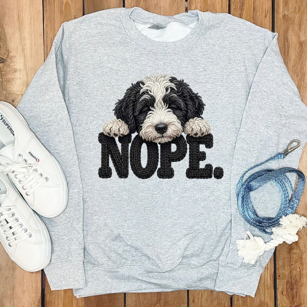 Sheepadoodle Faux Yarn Nope Sweatshirt in Sport Grey / S by Puppy Jo