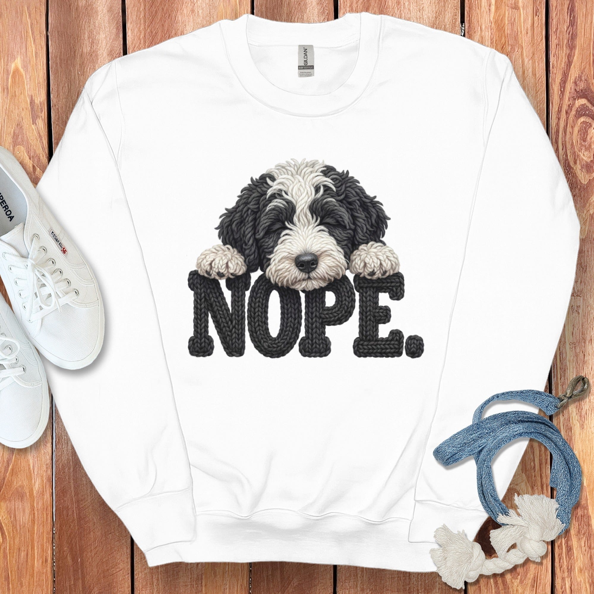 Sheepadoodle Faux Yarn Nope Sweatshirt in White / S by Puppy Jo