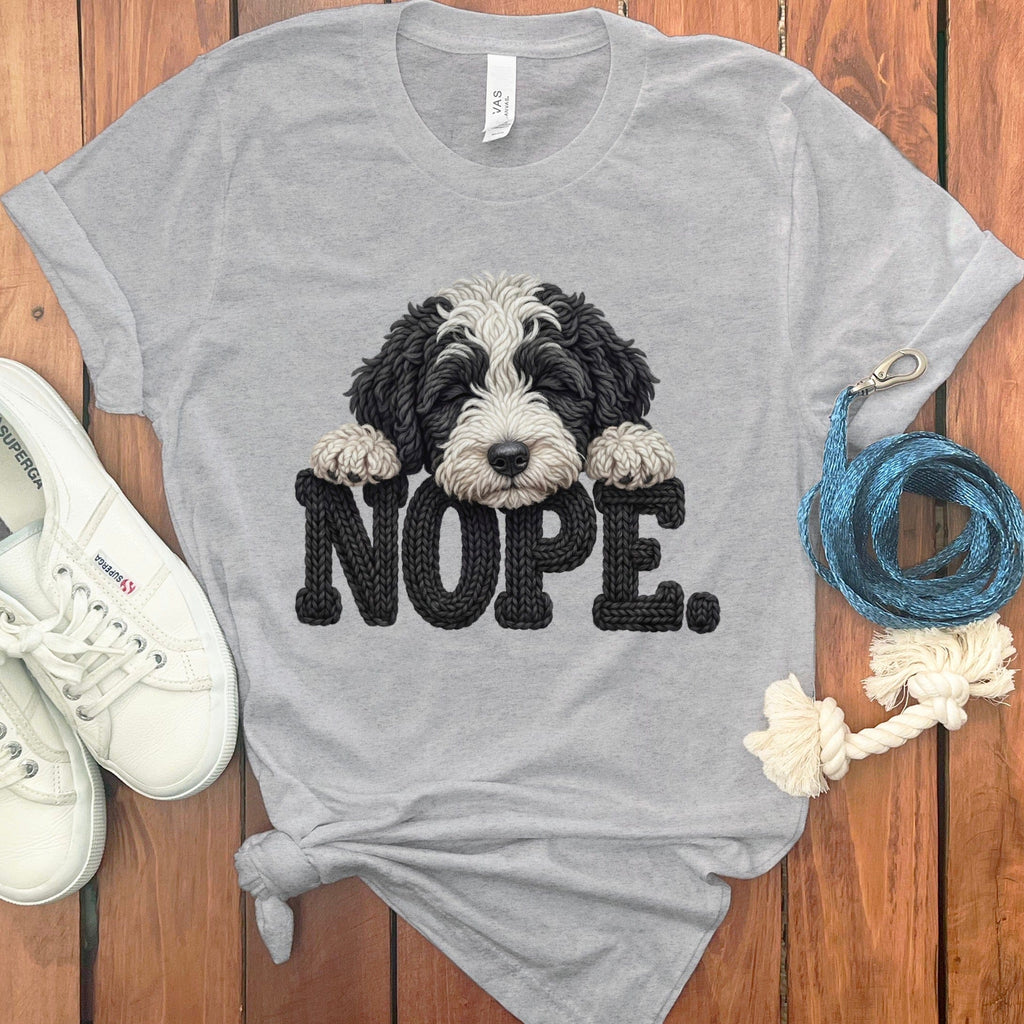 Sheepadoodle Faux Yarn Nope T-Shirt in Athletic Heather / S by Puppy Jo