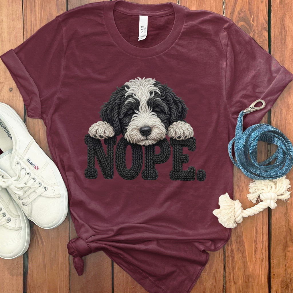 Sheepadoodle Faux Yarn Nope T-Shirt in Maroon / S by Puppy Jo