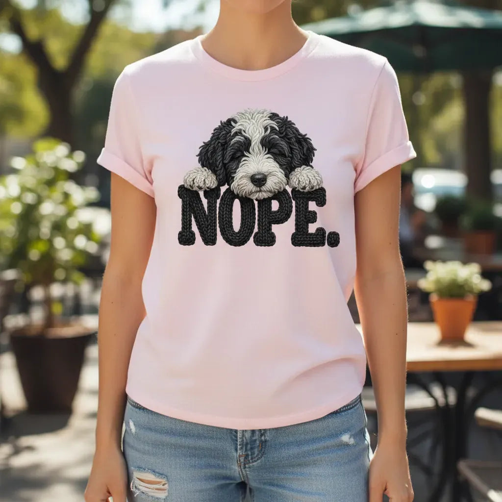 Sheepadoodle Faux Yarn Nope T-Shirt in by Puppy Jo