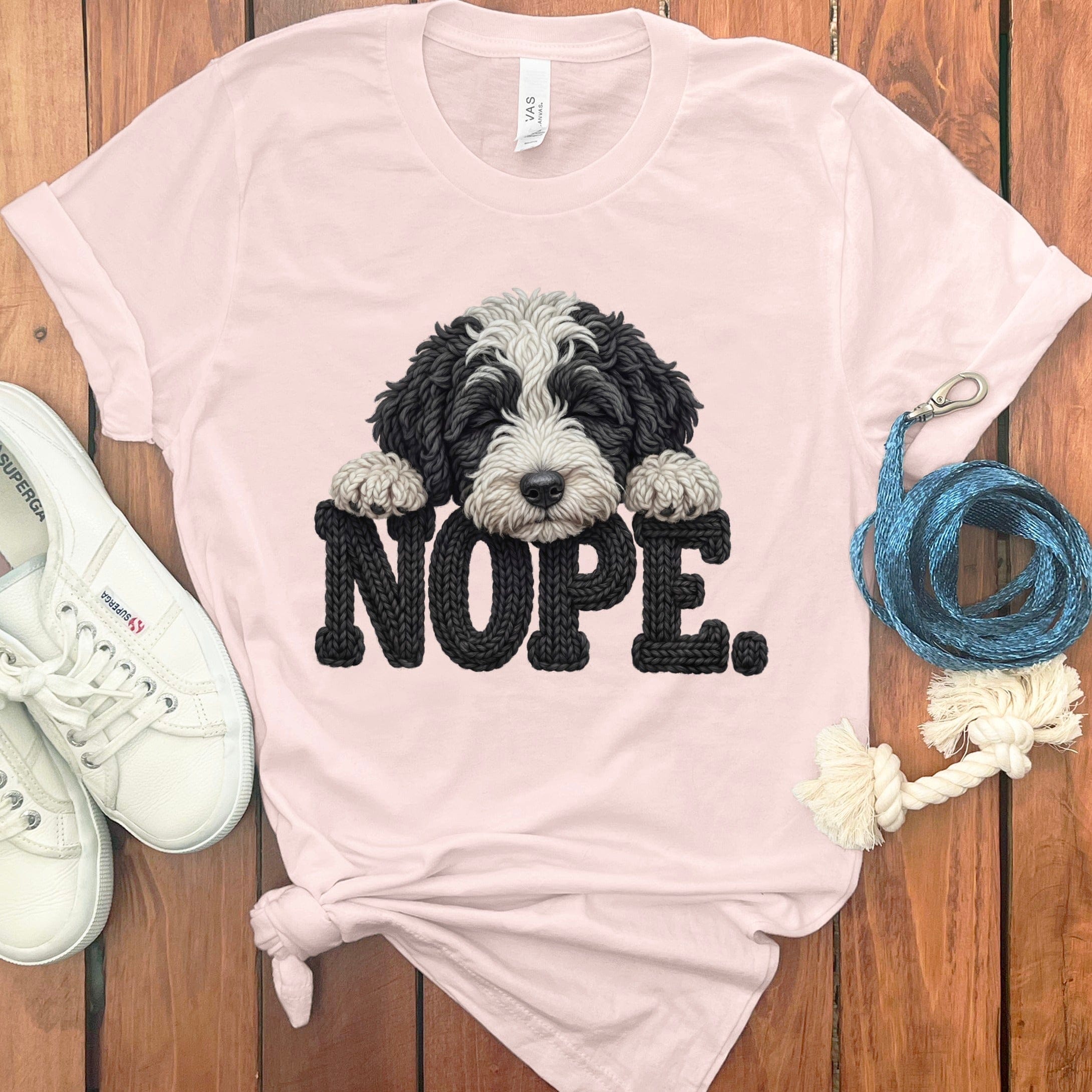 Sheepadoodle Faux Yarn Nope T-Shirt in Soft Pink / S by Puppy Jo