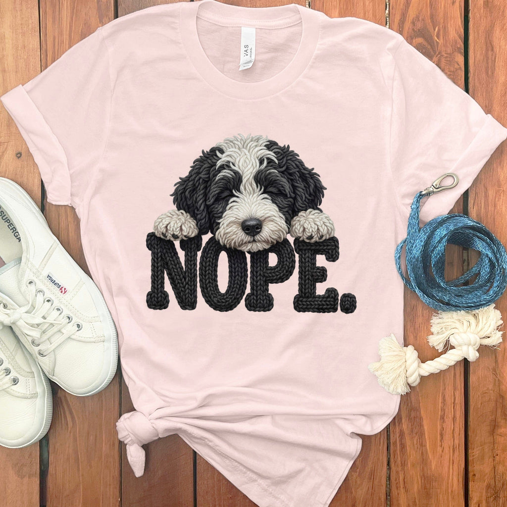 Sheepadoodle Faux Yarn Nope T-Shirt in Soft Pink / S by Puppy Jo