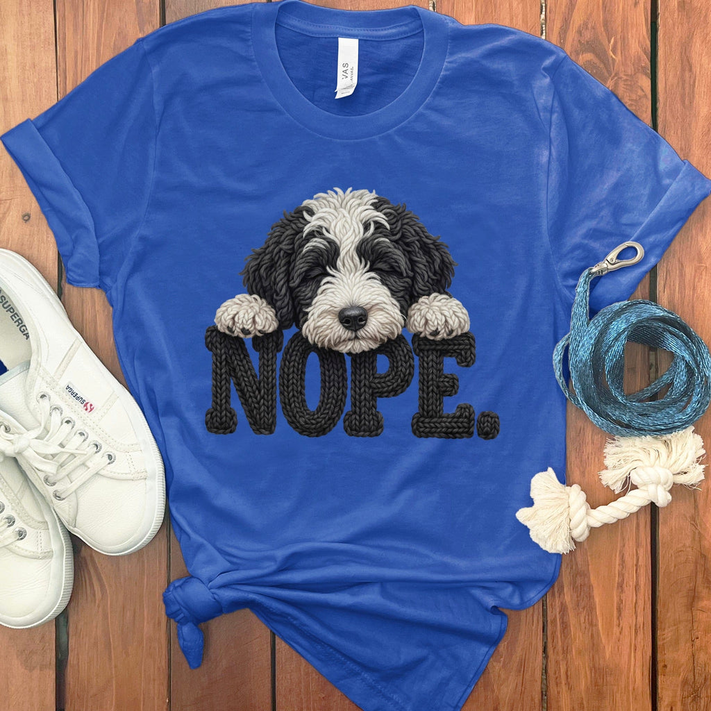 Sheepadoodle Faux Yarn Nope T-Shirt in True Royal / S by Puppy Jo