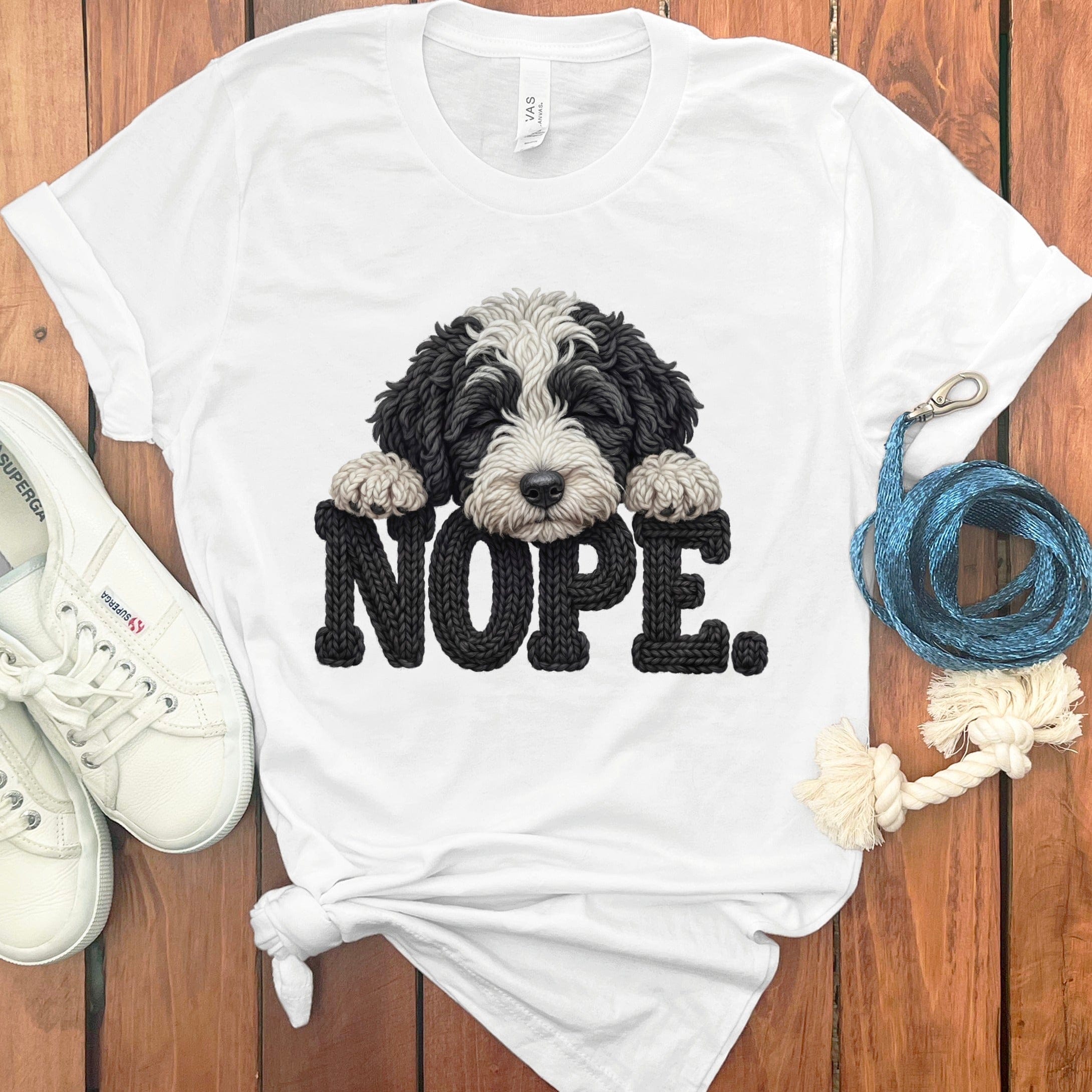 Sheepadoodle Faux Yarn Nope T-Shirt in White / S by Puppy Jo