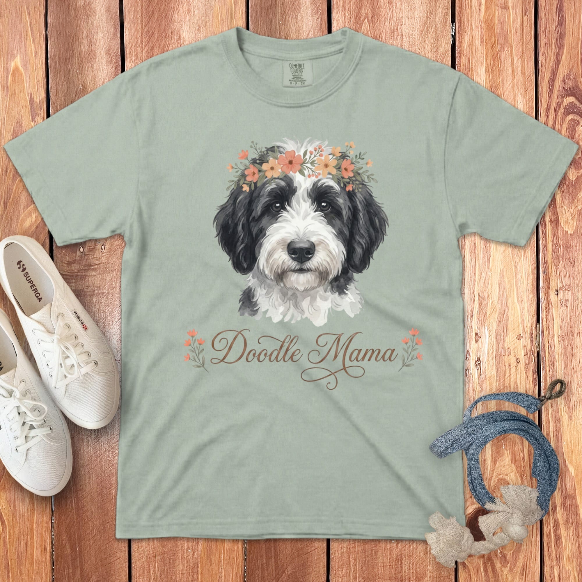 Sheepadoodle Floral Crown Signature T-Shirt in Bay / S by Puppy Jo