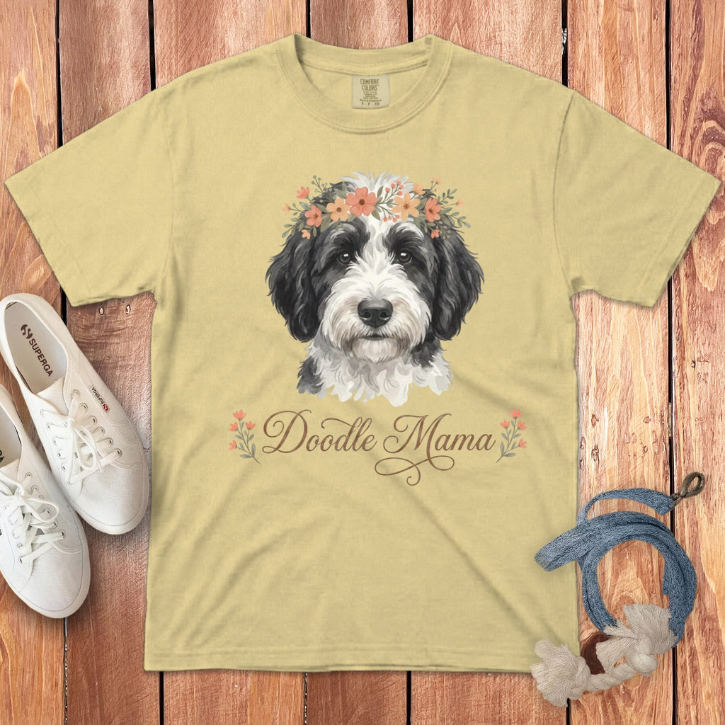 Sheepadoodle Floral Crown Signature T-Shirt in Butter / S by Puppy Jo