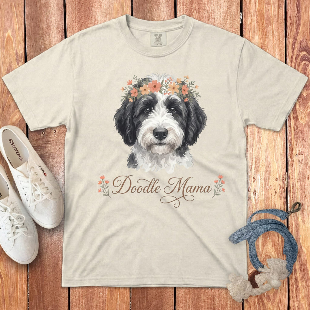 Sheepadoodle Floral Crown Signature T-Shirt in Ivory / S by Puppy Jo