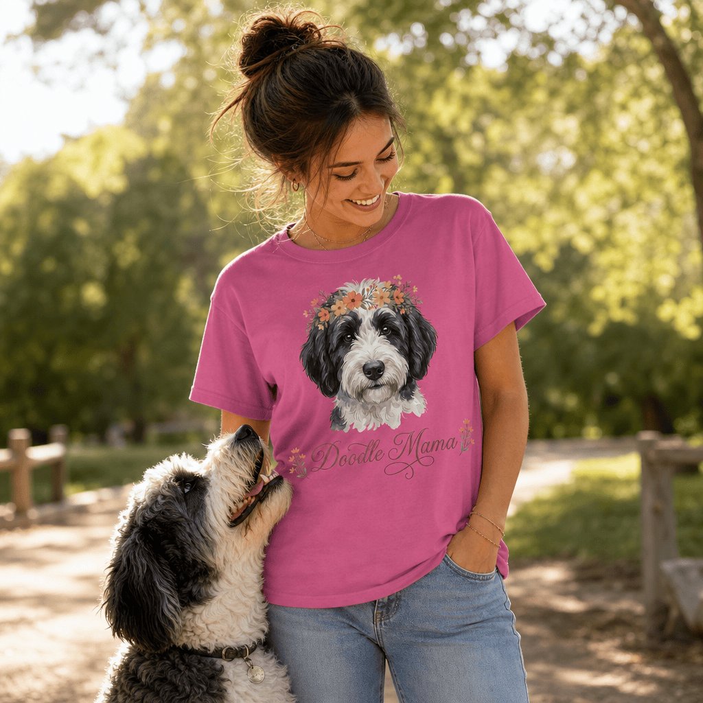 Sheepadoodle Floral Crown Signature T-Shirt in by Puppy Jo