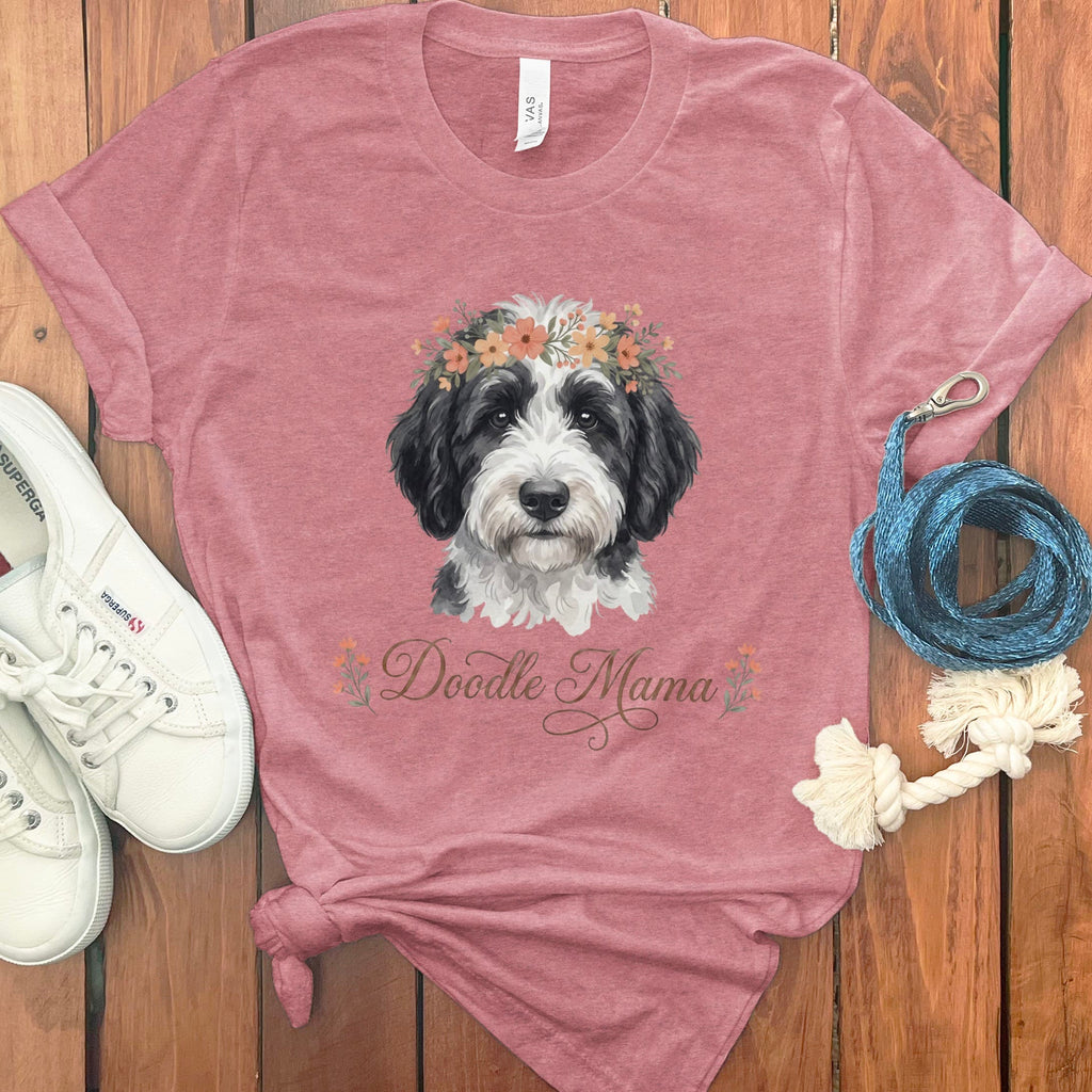 Sheepadoodle Floral Crown T-Shirt in Heather Mauve / S by Puppy Jo